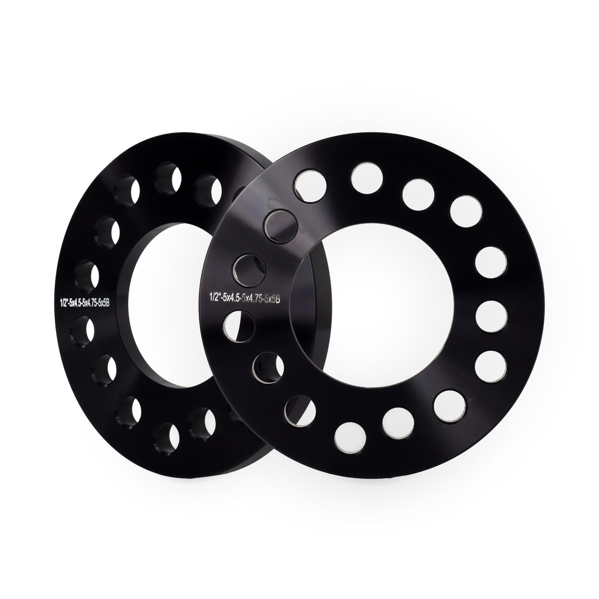 1/2 Inch 5 Lug 5x4.5 5x4.75 & 5x5 Billet Aluminum Wheel Spacers — pair of 2