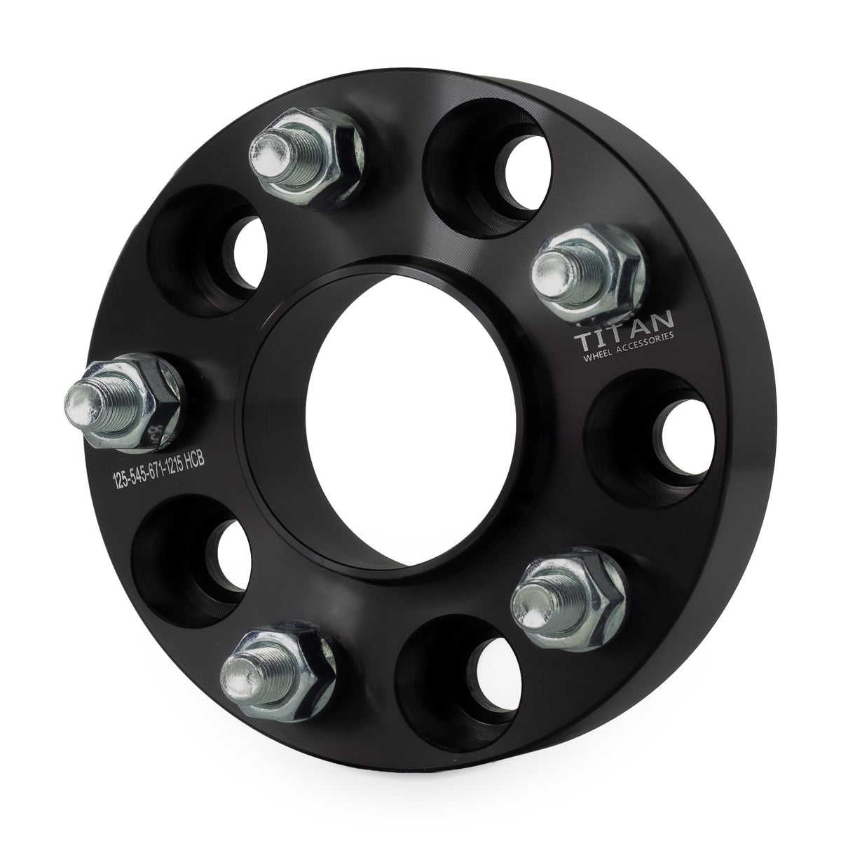 1.25" (32mm) Wheel Spacers for Mitsubishi Lancer Evo | 5x114.3 | 67.1 Hubcentric | 12x1.5 Studs — front three-quarter view