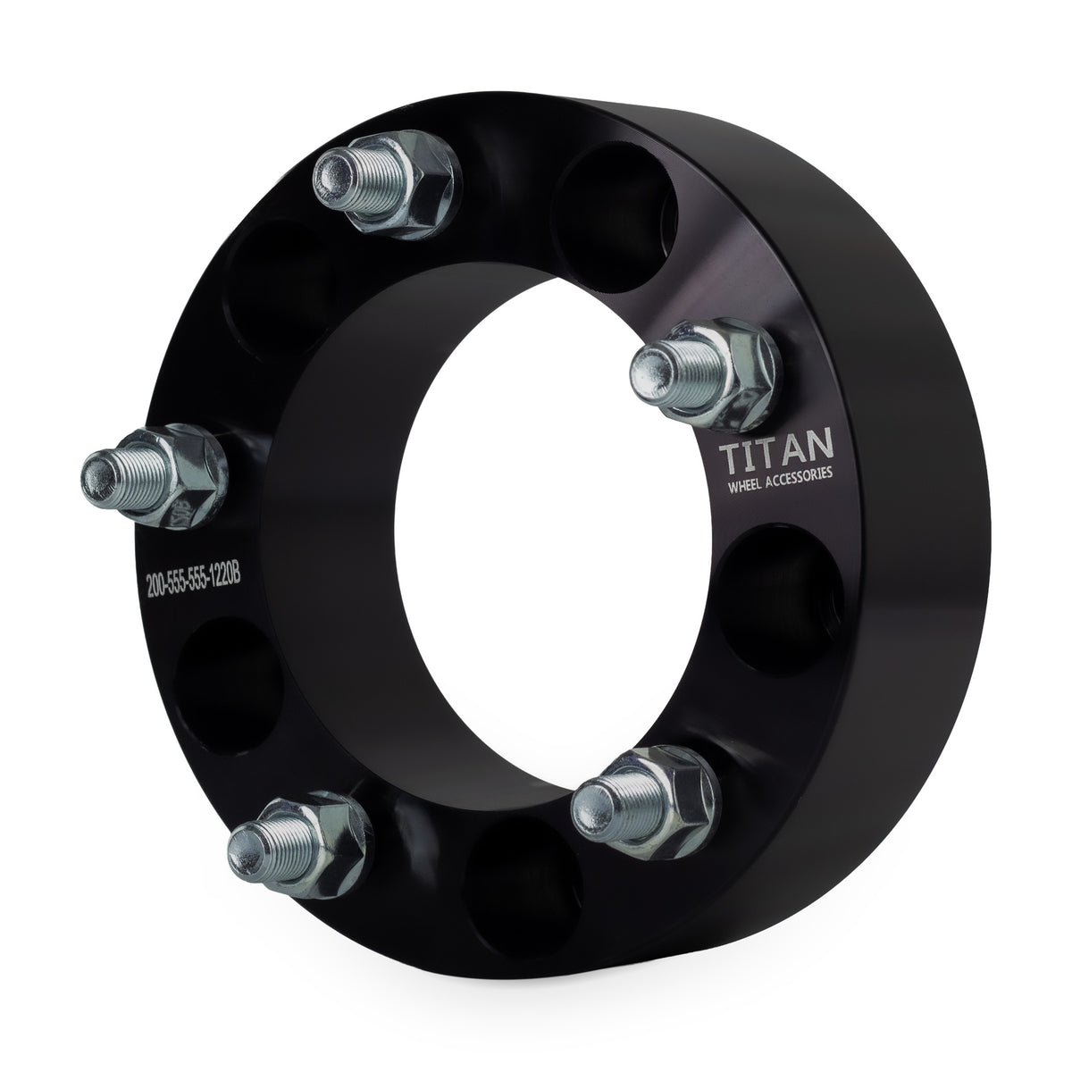 2" (50mm) Wheel Spacers for Dodge Ram 1500 Ford F-100 Bronco Jeep CJ | 5x5.5 (5x139.7) — front three-quarter view