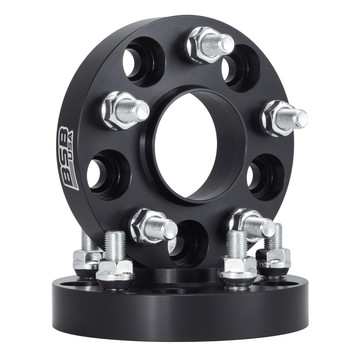 American Made 1.5" 5x4.5 Wheel Spacers For Ford Mustang Explorer ST - Hubcentric, 70.5mm Hub, 14x1.5 Studs, Black, — view 3