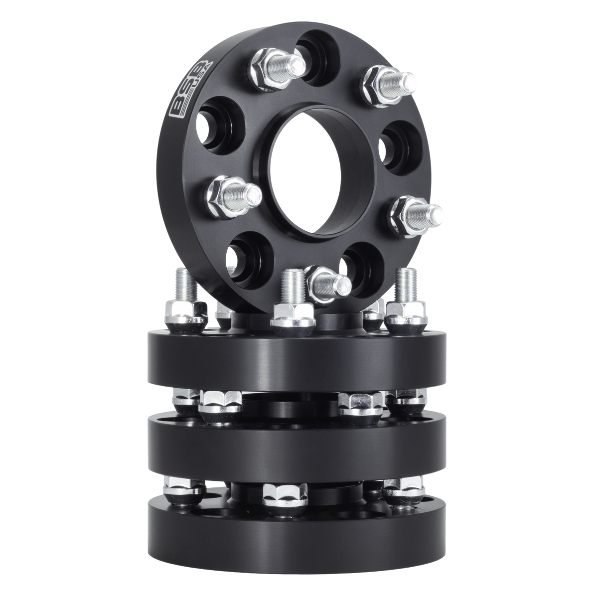 American Made 1.5" 5x4.5 Wheel Spacers For Ford Mustang Explorer ST - Hubcentric, 70.5mm Hub, 14x1.5 Studs, Black, — view 4