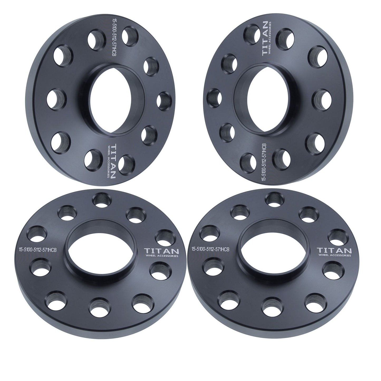 15mm Titan Wheel Spacers for VW Audi 5 Lug | Dual Drilled 5x100 and 5x117 | 57.1 Hubcentric | Set of 4 | Titan Wheel Accessories